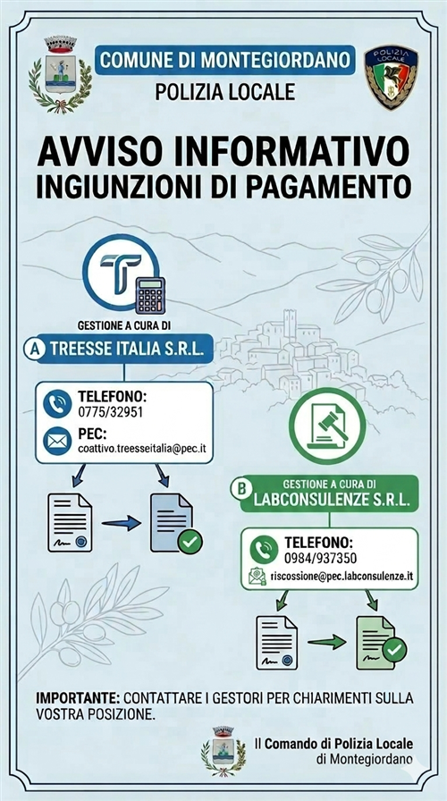 Ingiunzioni di pagamento - Riscossione coattiva Codice della Strada